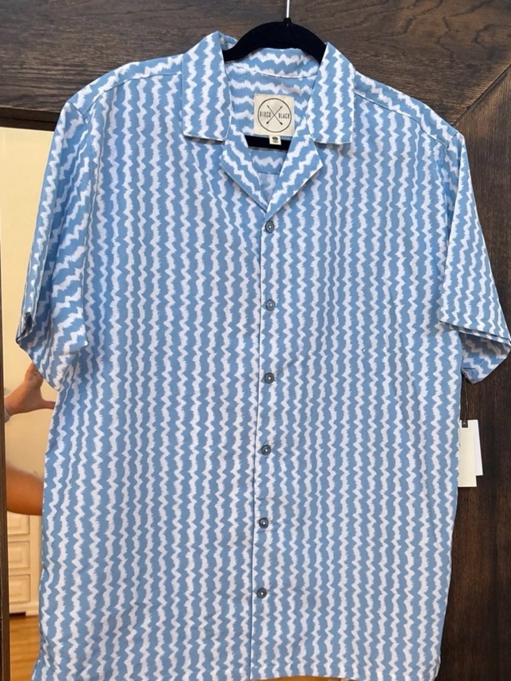 Blue Wave-Pattern Short Sleeve Button-Down Shirt by Billy Reid